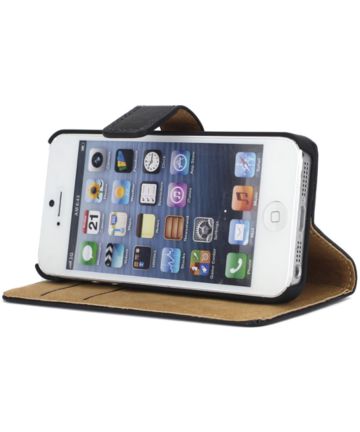 Apple iPhone 5/5s/SE Wallet Stand Case Zwart Hoesjes