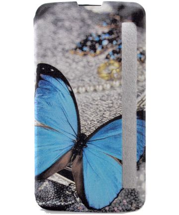 LG K10 Flip Window Stand Hoesje Blue Butterfly Hoesjes