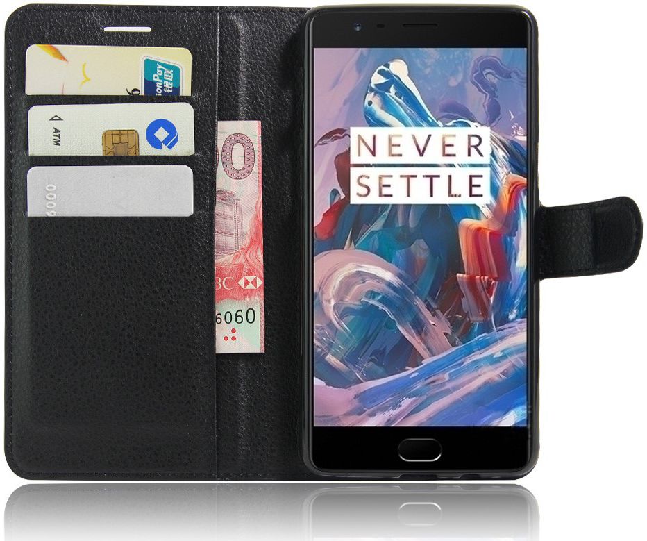 OnePlus 3T / 3 hoesje met kaarthouder zwart afbeelding 1
