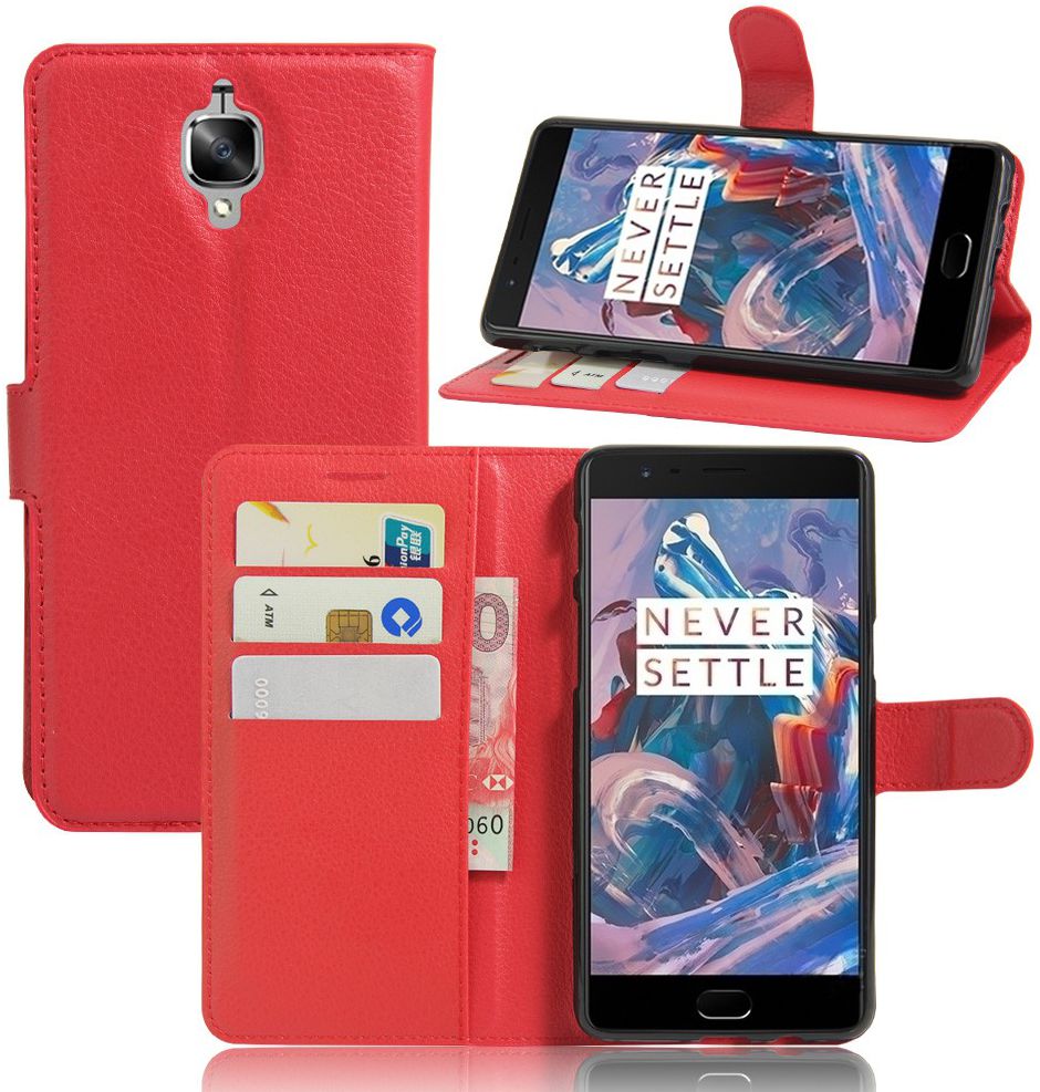 OnePlus 3T / 3 hoesje met kaarthouder rood afbeelding 3