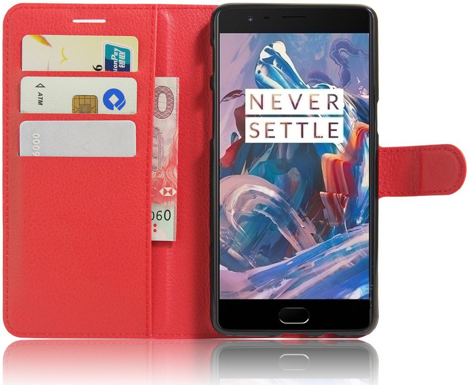 OnePlus 3T / 3 hoesje met kaarthouder rood afbeelding 1