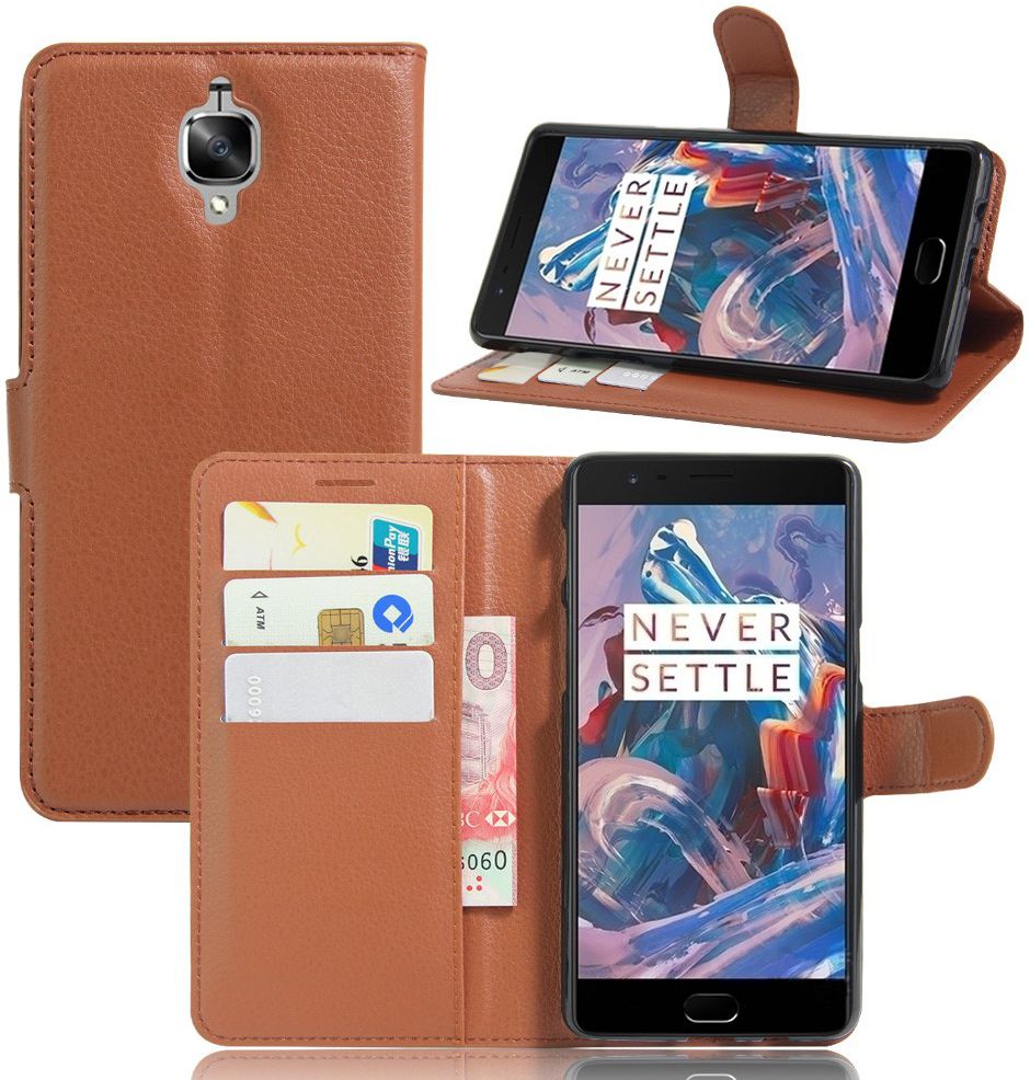 OnePlus 3T / 3 hoesje met kaarthouder bruin afbeelding 3