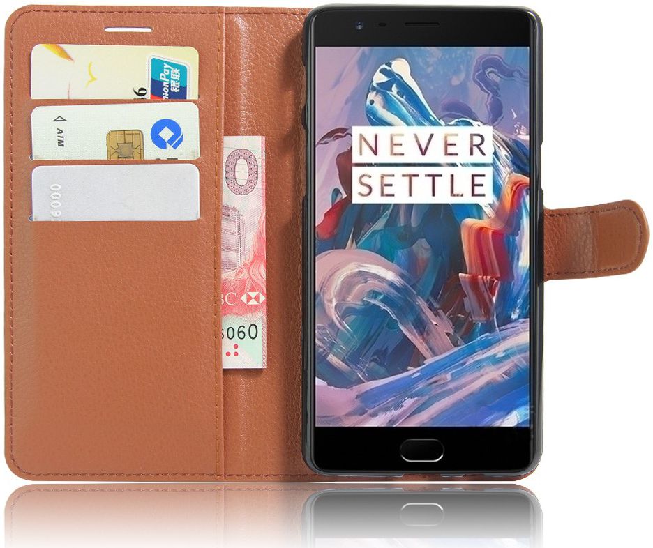 OnePlus 3T / 3 hoesje met kaarthouder bruin afbeelding 1