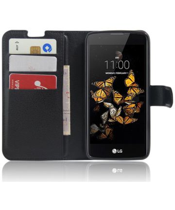 LG K8 Portemonnee Hoesje Litchi Textuur Zwart Hoesjes