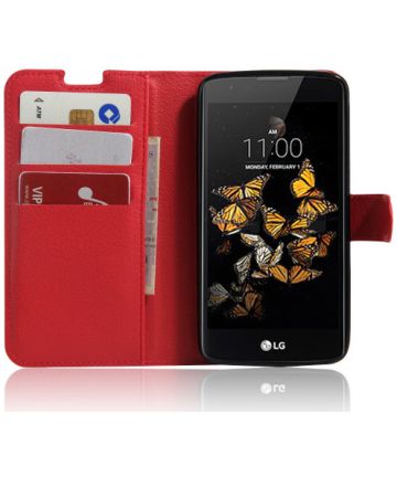 LG K8 Portemonnee Hoesje Litchi Textuur Rood Hoesjes