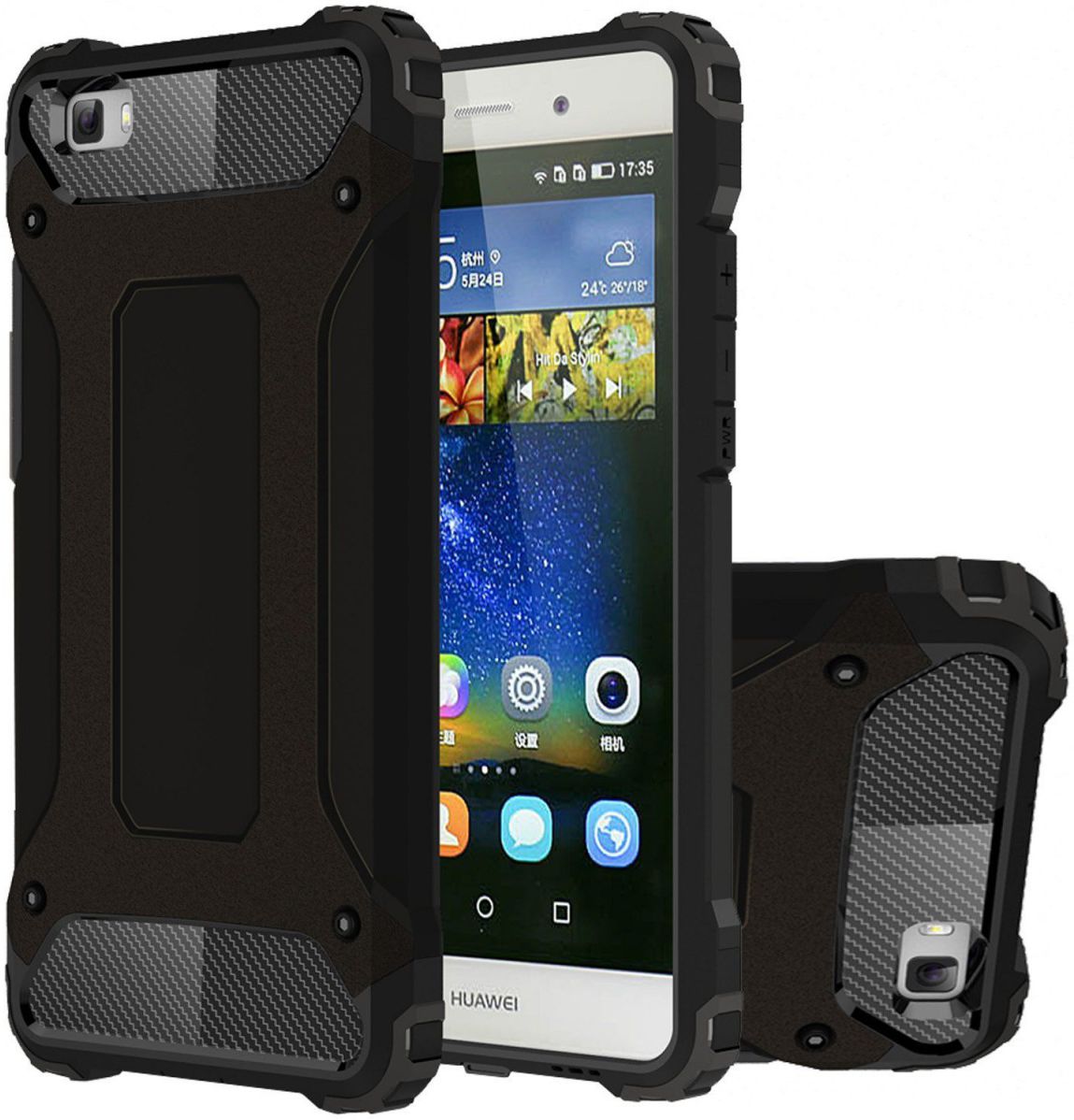 Hybride Huawei Ascend P8 Lite Hoesje Zwart afbeelding 1