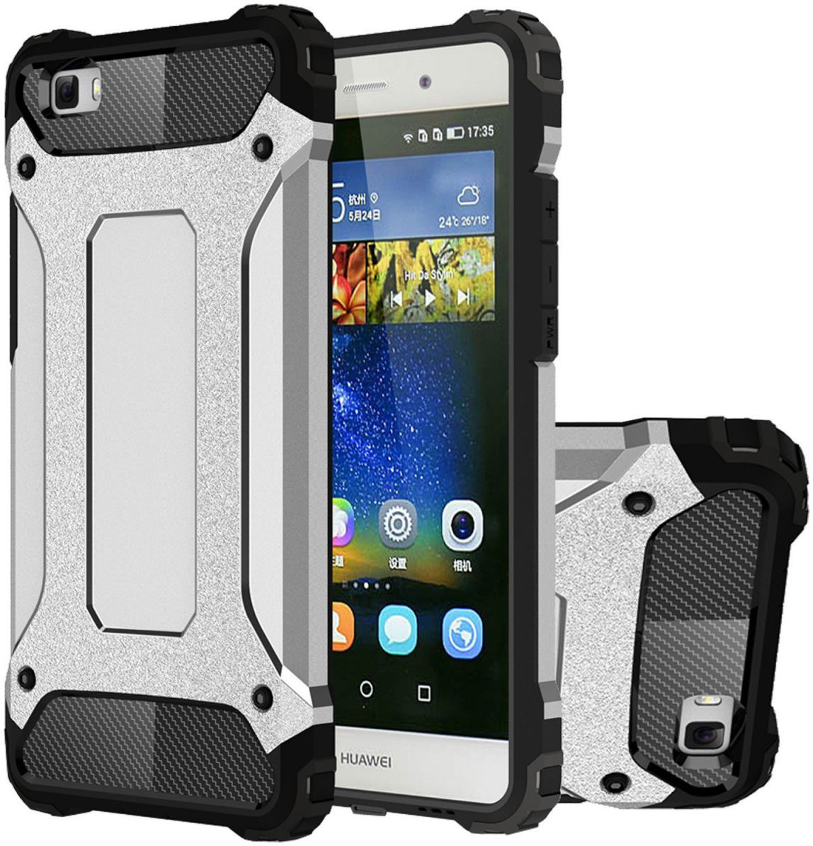 Hybride Huawei Ascend P8 Lite Hoesje Grijs afbeelding 1