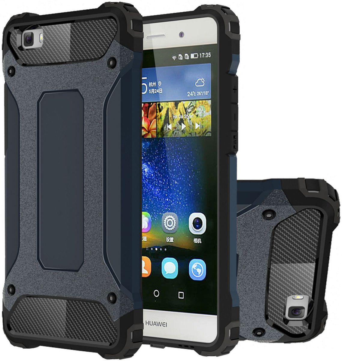 Hybride Huawei Ascend P8 Lite Hoesje Donker Blauw afbeelding 1