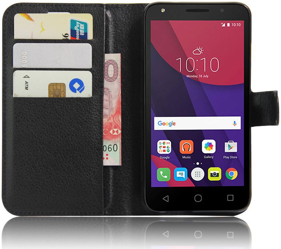 Alcatel Pixi 4 (5) 4G Portemonnee Flip Hoesje Zwart afbeelding 1