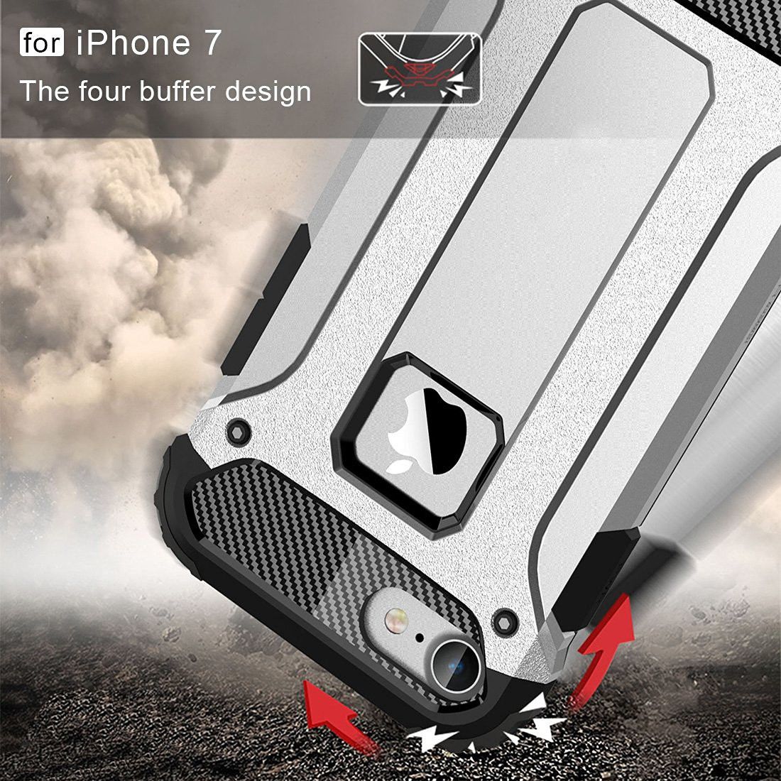 Apple iPhone 7/8 Hoesje Shock Proof Hybride Back Cover Wit afbeelding 2