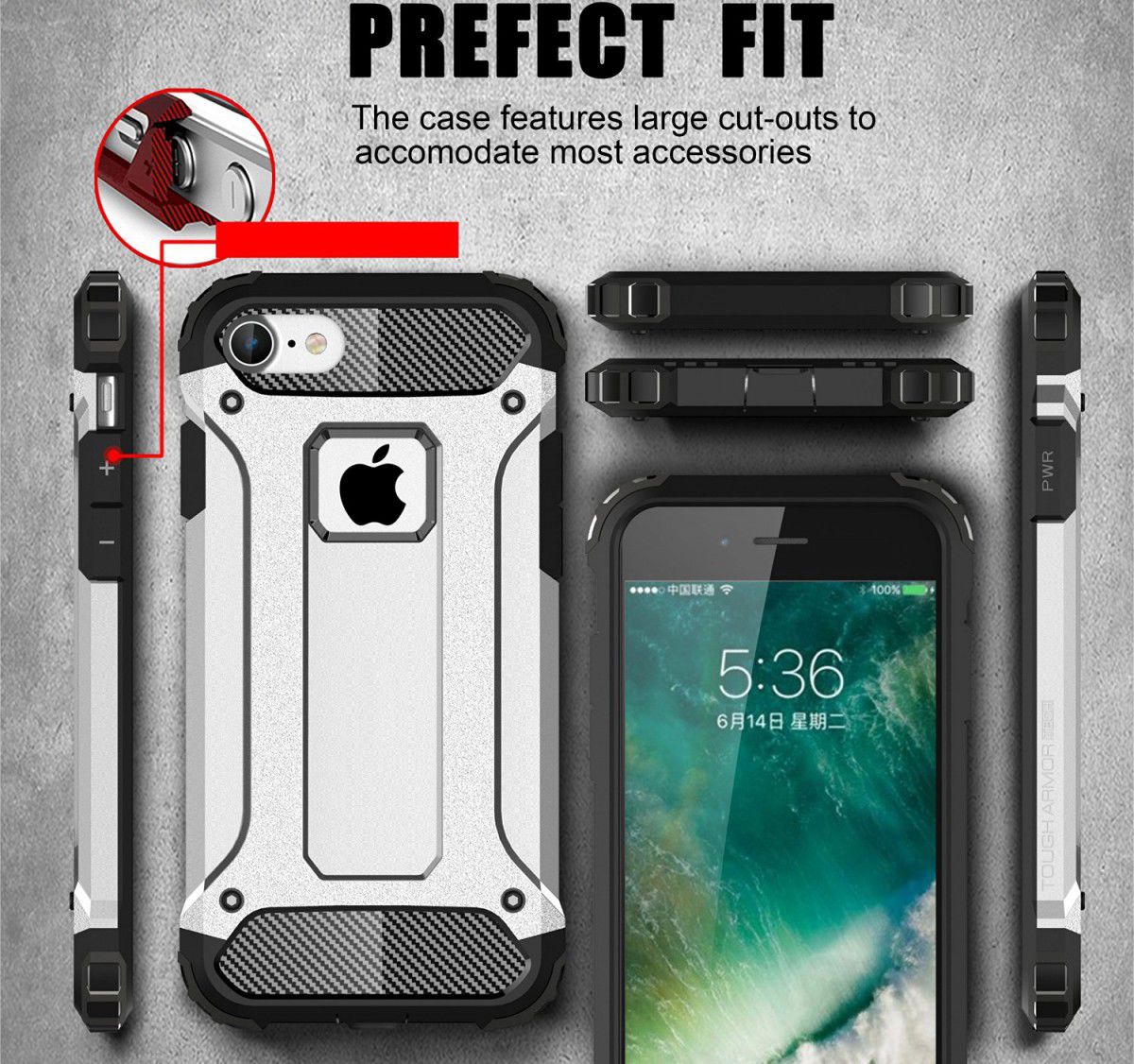 Apple iPhone 7/8 Hoesje Shock Proof Hybride Back Cover Zilver afbeelding 4