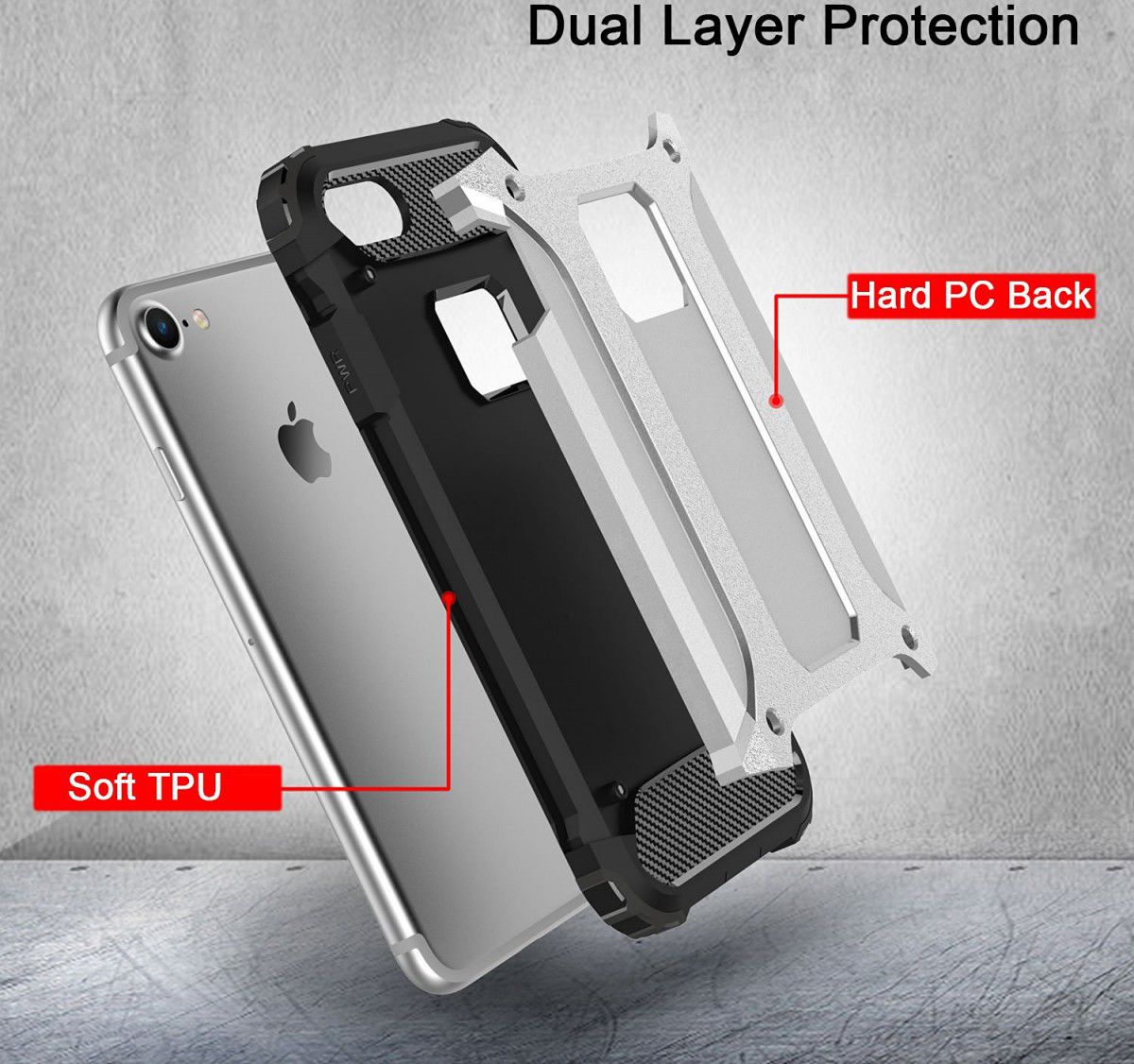 Apple iPhone 7/8 Hoesje Shock Proof Hybride Back Cover Zilver afbeelding 5