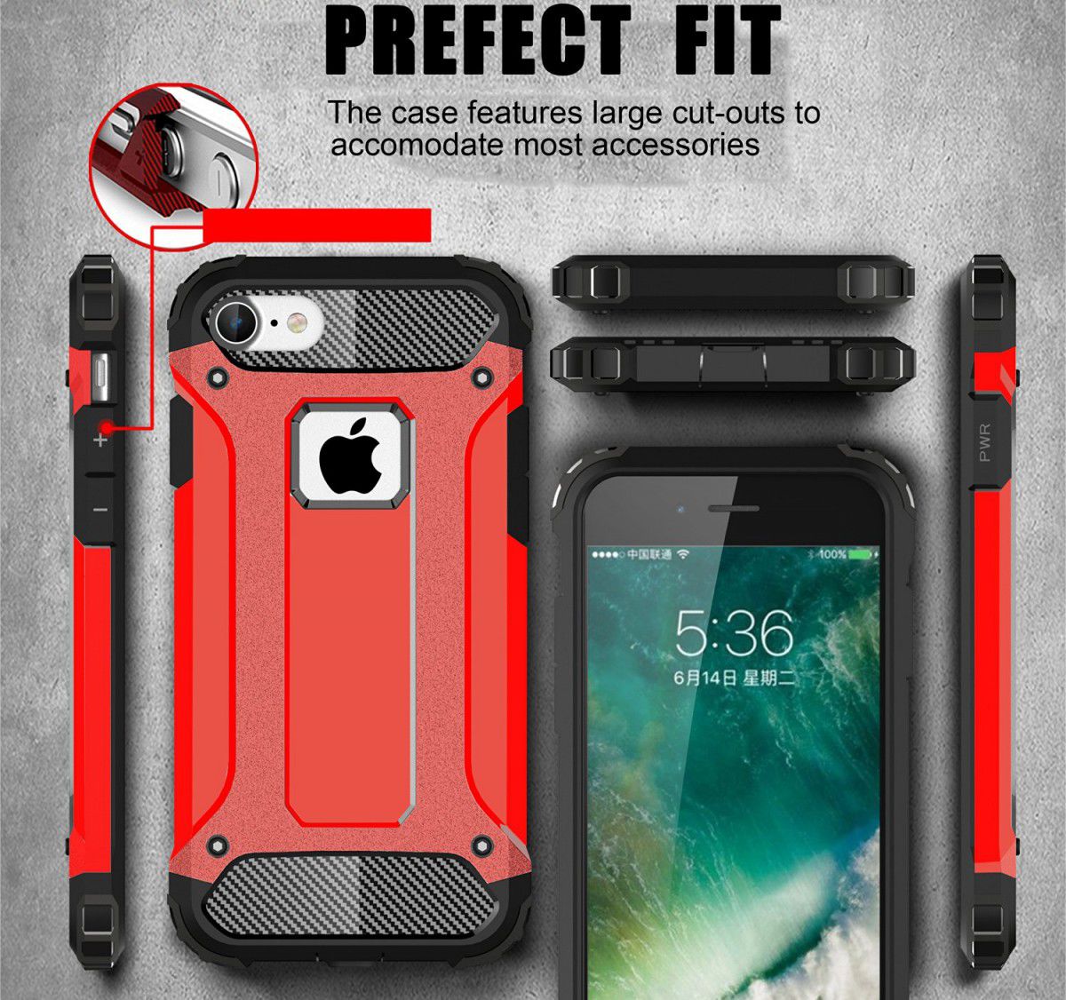 Apple iPhone 7/8 Hoesje Shock Proof Hybride Back Cover Rood afbeelding 4
