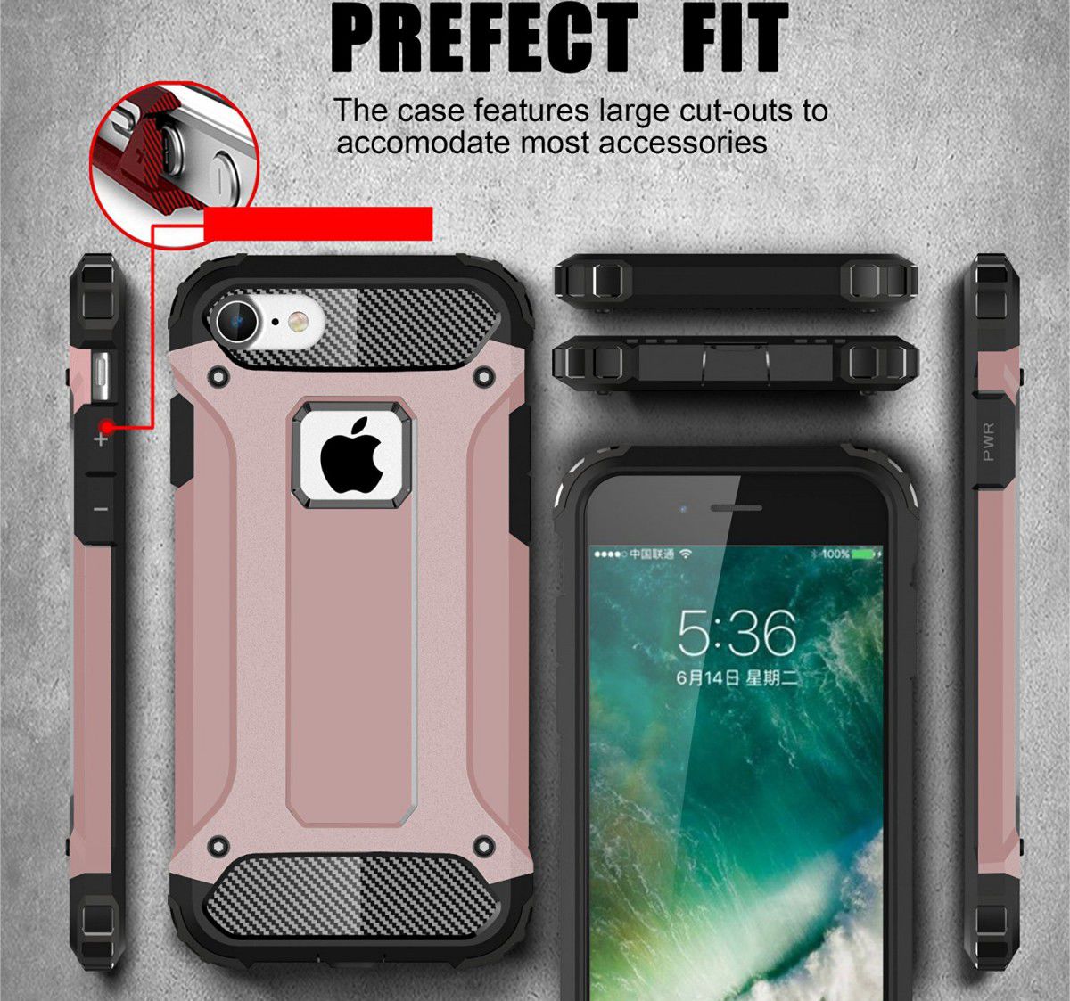 Apple iPhone 7/8 Hoesje Shock Proof Hybride Back Cover Roze afbeelding 5