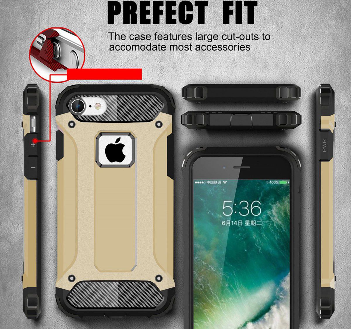 Apple iPhone 7/8 Hoesje Shock Proof Hybride Back Cover Goud afbeelding 4