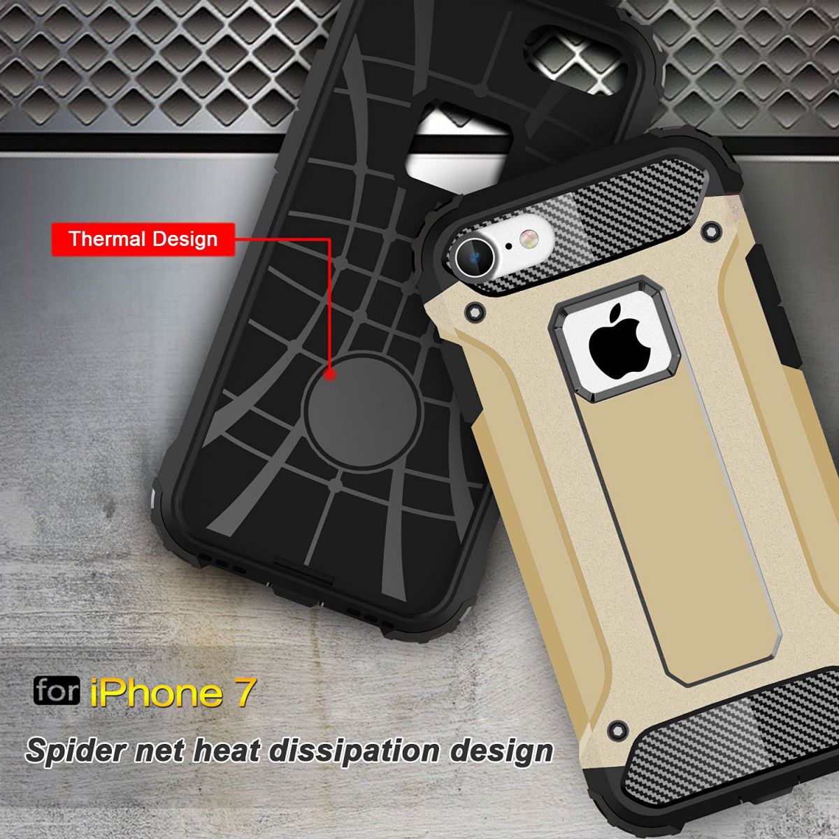 Apple iPhone 7/8 Hoesje Shock Proof Hybride Back Cover Goud afbeelding 6