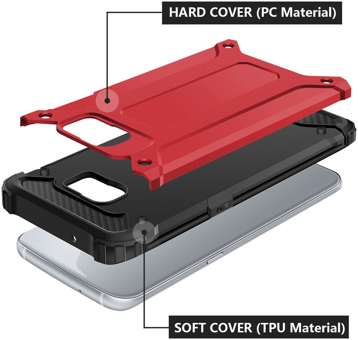 Samsung Galaxy S7 Hoesje Shock Proof Hybride Back Cover Rood afbeelding 4