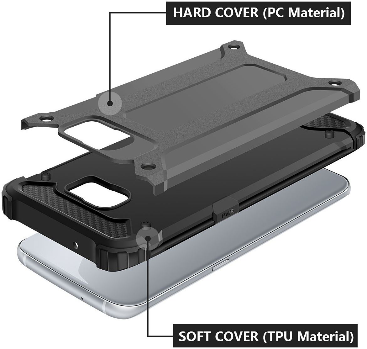 Samsung Galaxy S7 Hoesje Shock Proof Hybride Back Cover Grijs afbeelding 4