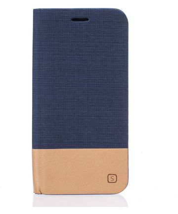Motorola Moto G4 Plus Linnen Textuur Flip Hoesje Blauw Hoesjes