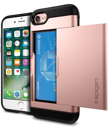 Spigen Slim Armor Card Holder Case Apple iPhone 7 / 8 Rose Gold Hoesjes