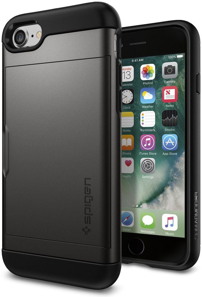 Spigen Slim Armor Card Holder Case Apple iPhone 7 / 8 Gunmetal afbeelding 9
