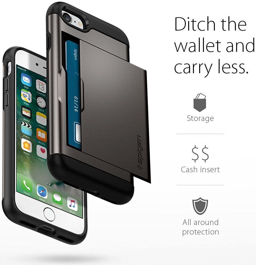 Spigen Slim Armor Card Holder Case Apple iPhone 7 / 8 Gunmetal afbeelding 3