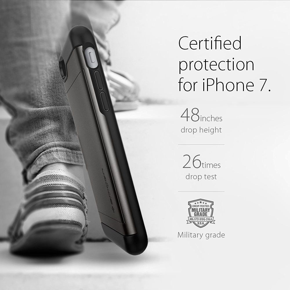 Spigen Slim Armor Card Holder Case Apple iPhone 7 / 8 Gunmetal afbeelding 4