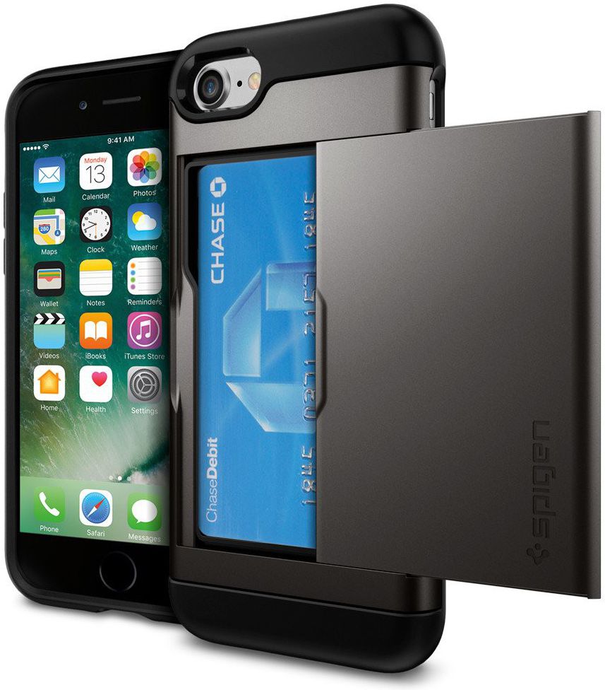 Spigen Slim Armor Card Holder Case Apple iPhone 7 / 8 Gunmetal afbeelding 1