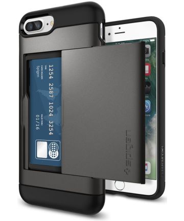 Spigen Slim Armor Card Holder Case Apple iPhone 7 Plus/8 Plus Gunmetal Hoesjes