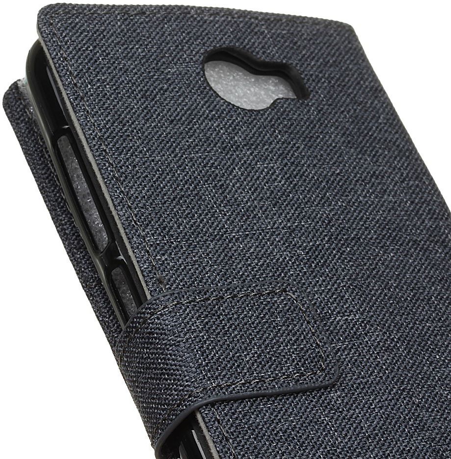 Huawei Y6 II Compact Linnen Portemonnee Hoesje Donker Blauw afbeelding 6