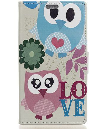 Huawei Y6 II Compact Wallet Case met Print Love Owls Hoesjes