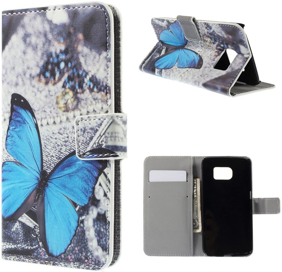 Samsung Galaxy S6 Edge Portemonnee Print Hoesje Blue Butterflies afbeelding 1