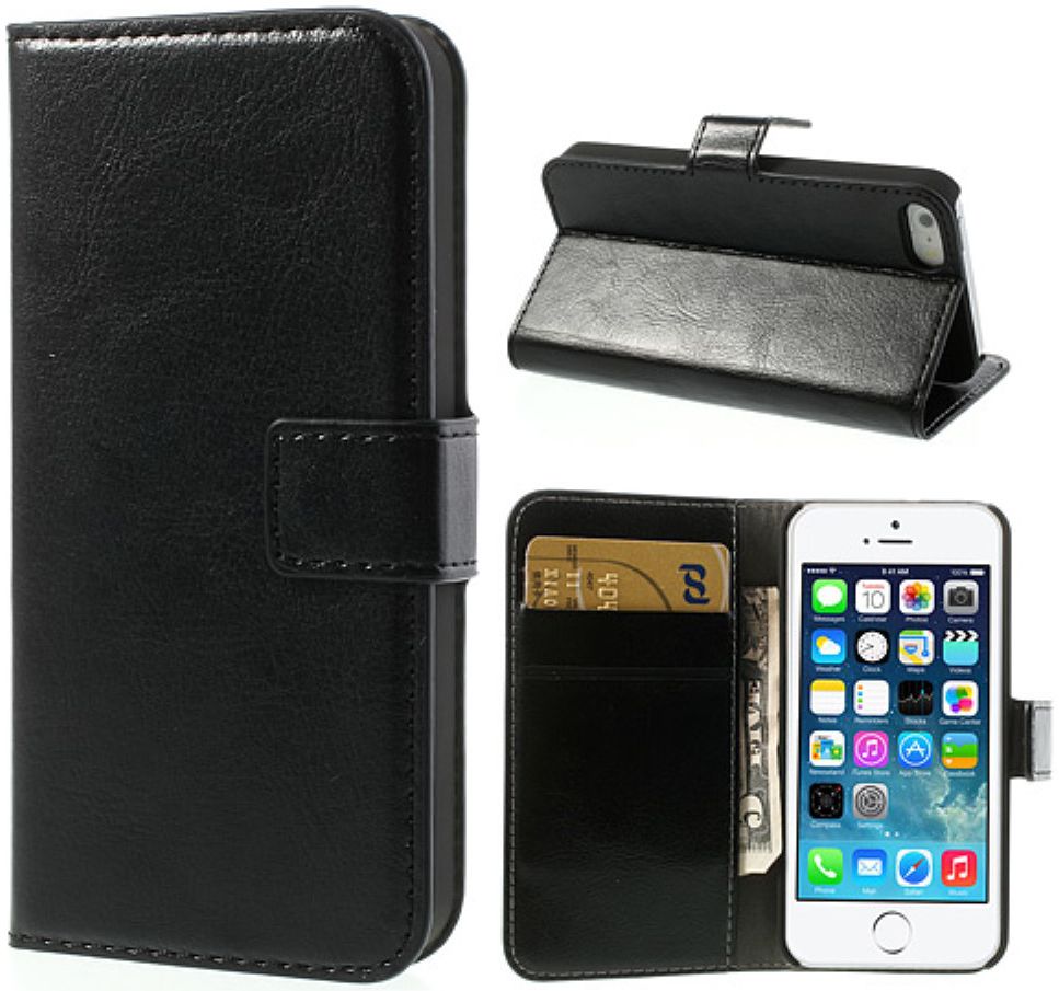 Apple iPhone SE / 5S / 5 Stijlvol Portemonnee Hoesje Zwart afbeelding 2
