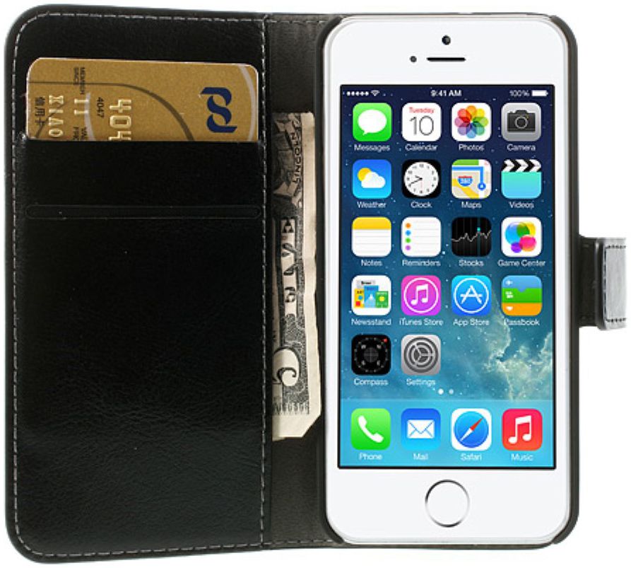 Apple iPhone SE / 5S / 5 Stijlvol Portemonnee Hoesje Zwart afbeelding 1