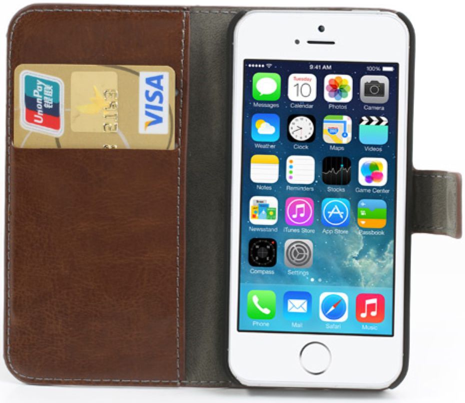 Apple iPhone SE / 5S / 5 Stijlvol Portemonnee Hoesje Bruin afbeelding 1
