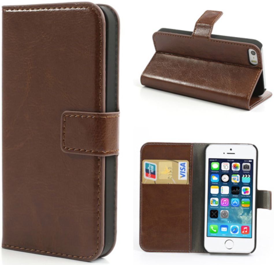 Apple iPhone SE / 5S / 5 Stijlvol Portemonnee Hoesje Bruin afbeelding 2