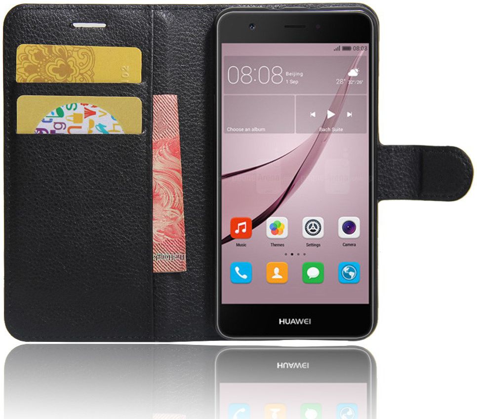 Huawei Nova Grain Portemonnee Hoesje Zwart afbeelding 1