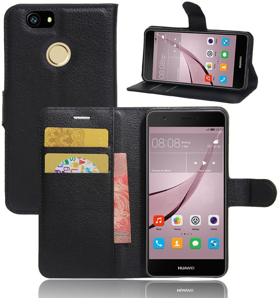 Huawei Nova Grain Portemonnee Hoesje Zwart afbeelding 2