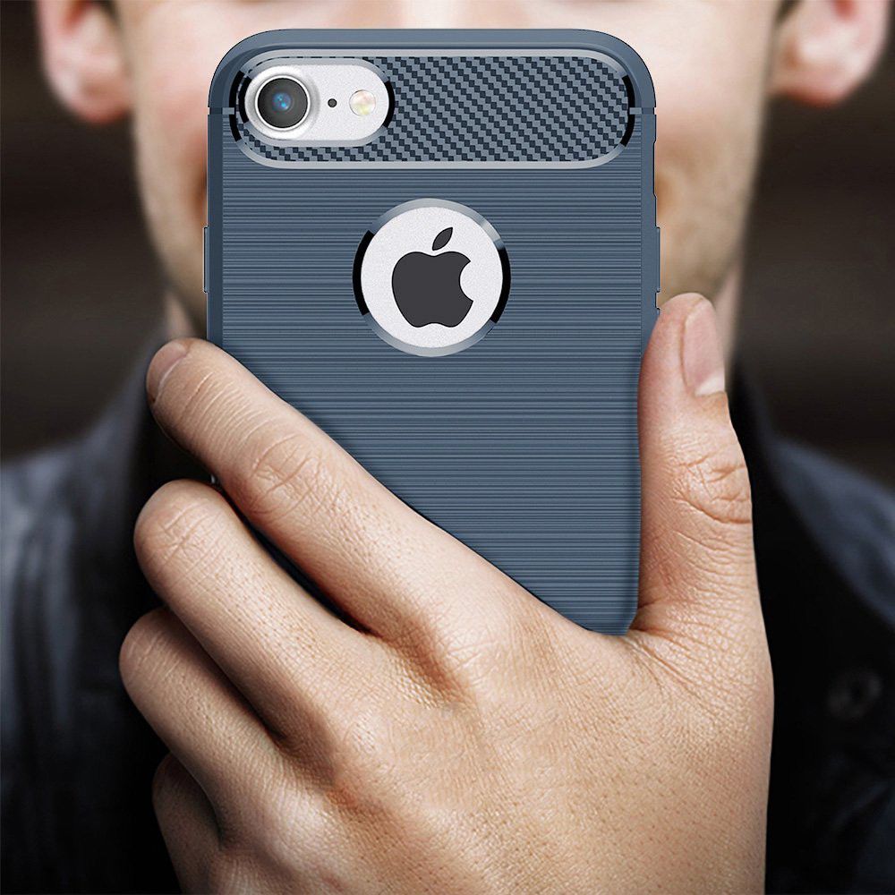 Apple iPhone 7/8 Geborsteld Blauw TPU Hoesje afbeelding 4