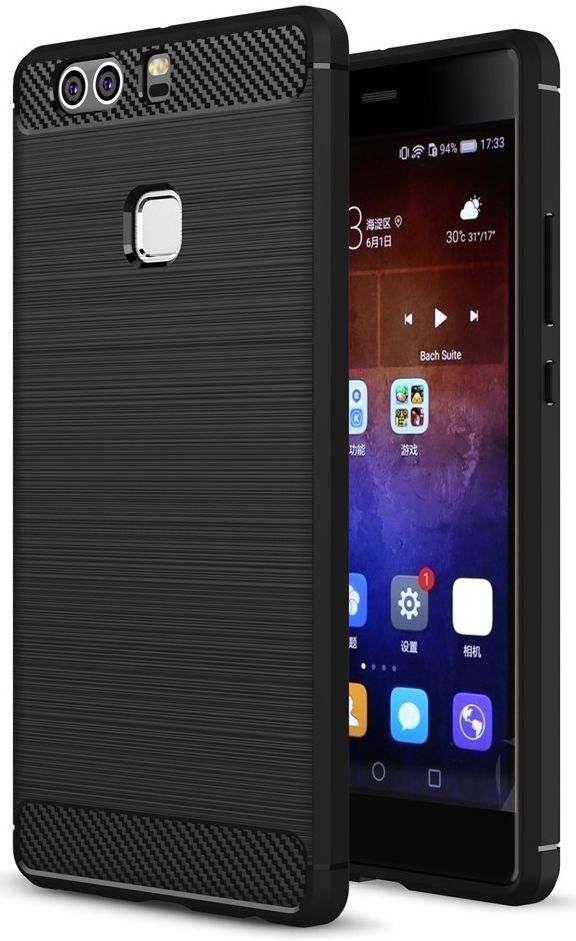 Huawei P9 Plus Geborsteld TPU Hoesje Zwart afbeelding 1