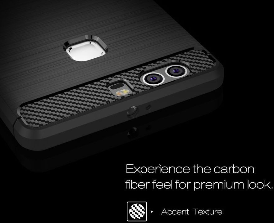 Huawei P9 Plus Geborsteld TPU Hoesje Zwart afbeelding 6