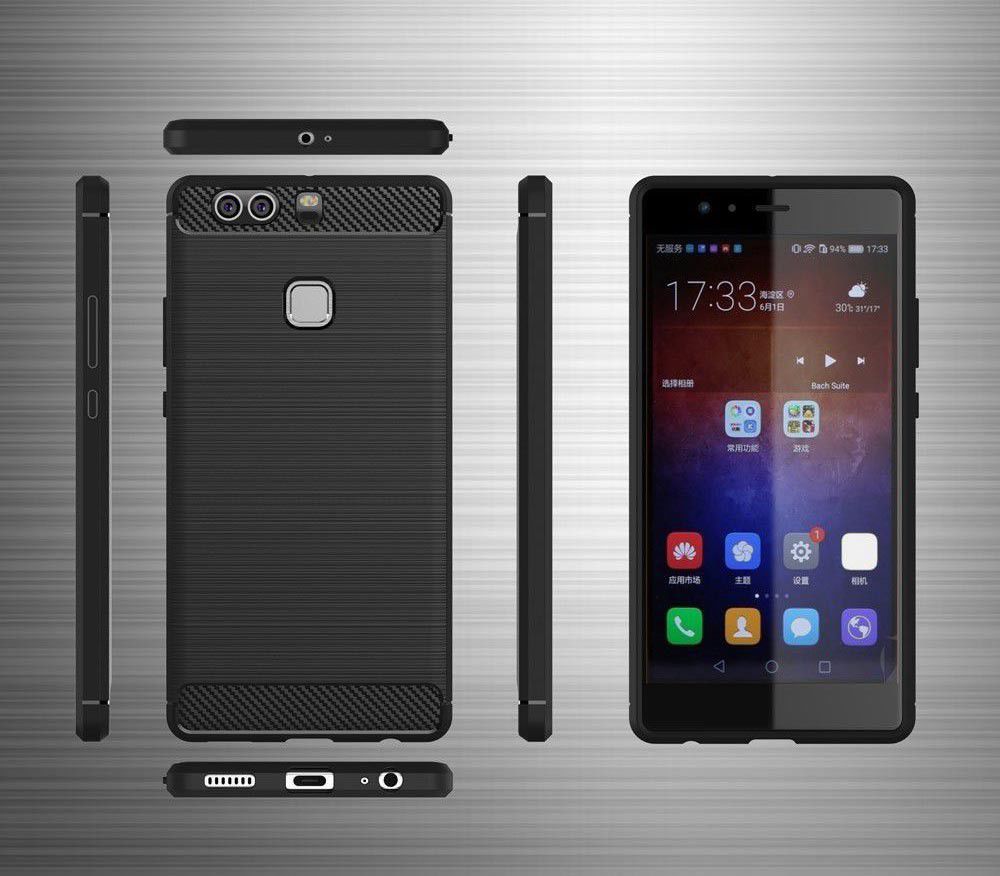 Huawei P9 Plus Geborsteld TPU Hoesje Zwart afbeelding 7