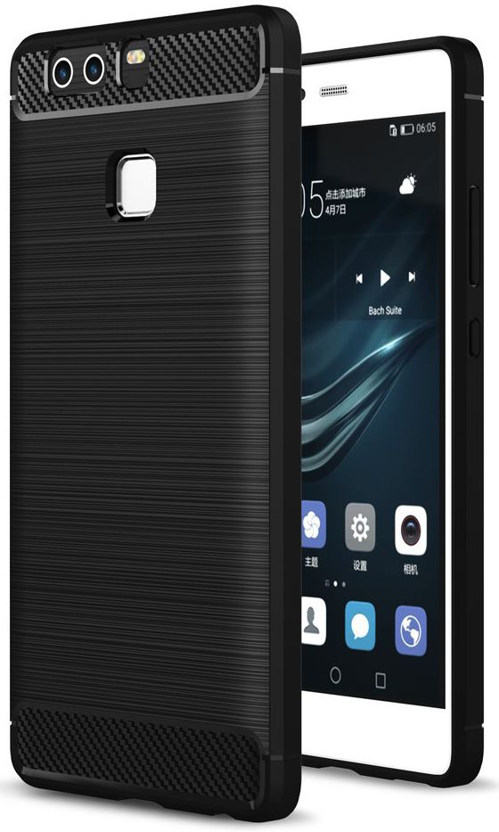 Huawei P9 Geborsteld TPU Hoesje Zwart afbeelding 1