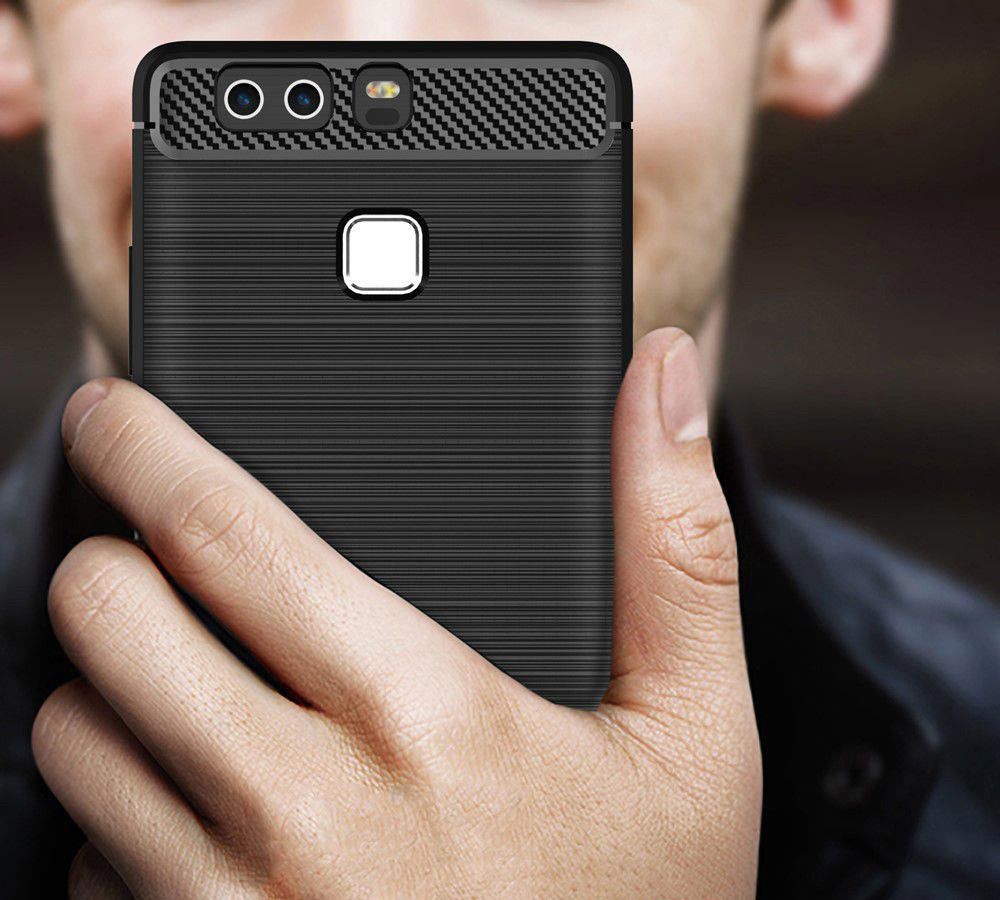 Huawei P9 Geborsteld TPU Hoesje Zwart afbeelding 4