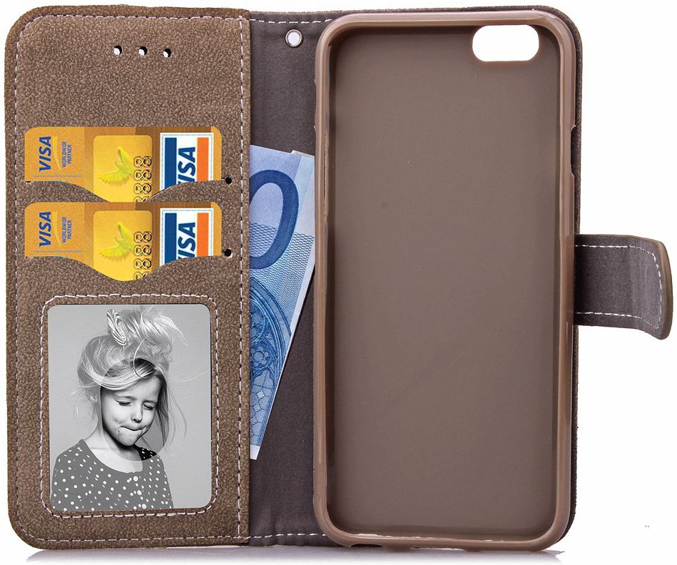 Apple iPhone 6 / 6S Rotating Card Slot Wallet Case Brown afbeelding 5