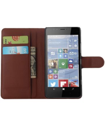 Microsoft Lumia 950 Stijlvol Portemonnee Hoesje Bruin Hoesjes