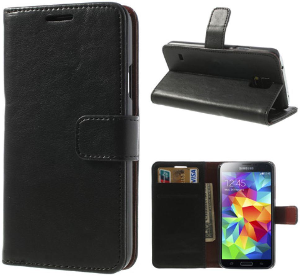 Samsung Galaxy S5 Portemonnee Stand Hoesje Zwart afbeelding 4