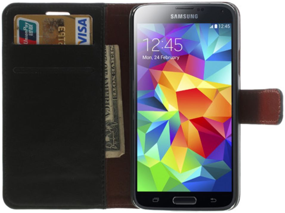 Samsung Galaxy S5 Portemonnee Stand Hoesje Zwart afbeelding 1