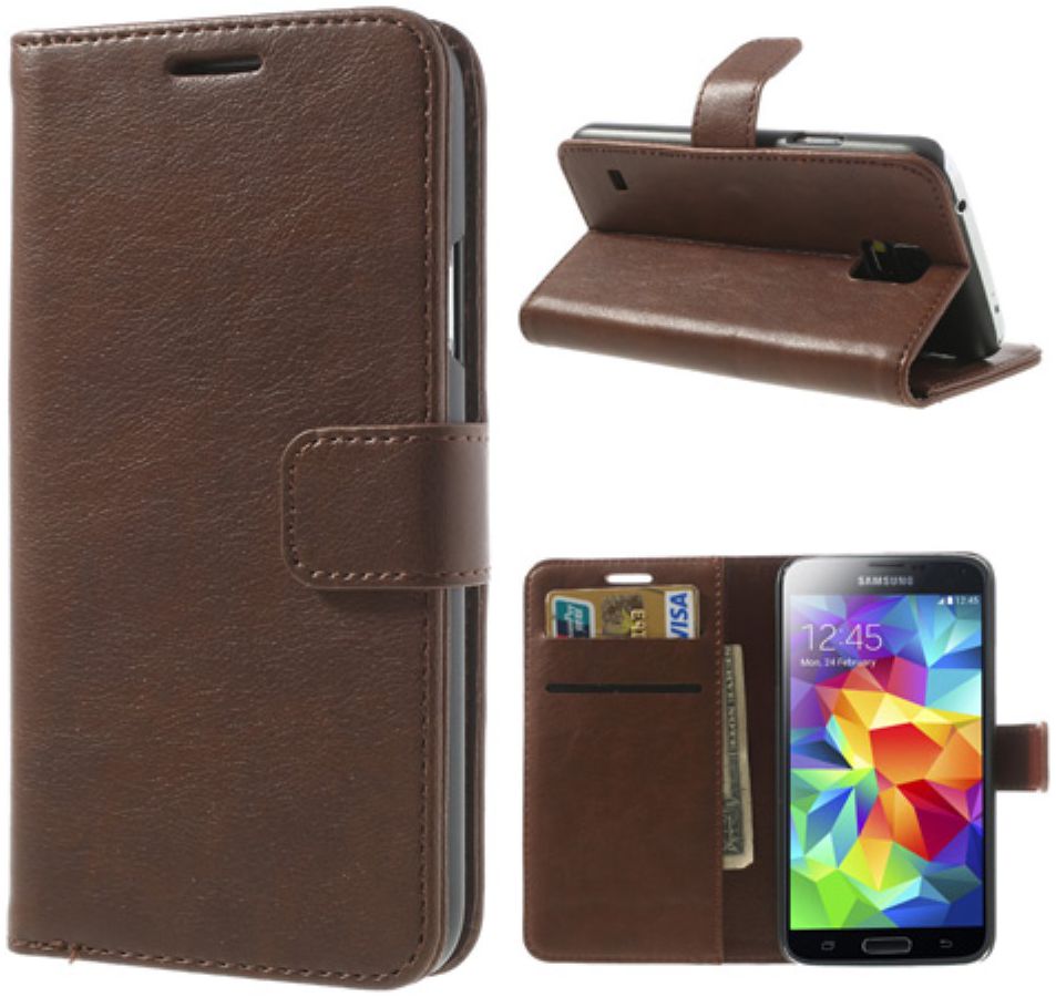 Samsung Galaxy S5 Portemonnee Stand Hoesje Bruin afbeelding 3