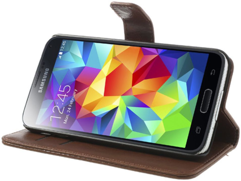 Samsung Galaxy S5 Portemonnee Stand Hoesje Bruin afbeelding 2